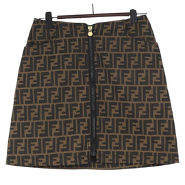 FENDI Zucca Canvas Skirt Black Brown Auth YKZ602A