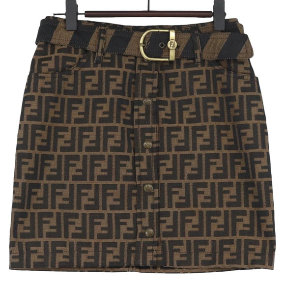 FENDI Zucca Canvas Skirt Black Brown Auth YKZ603A