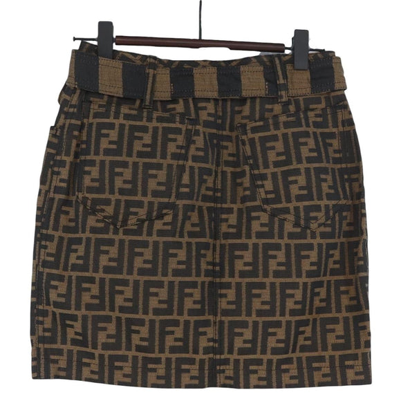 FENDI Zucca Canvas Skirt Black Brown Auth YKZ603A
