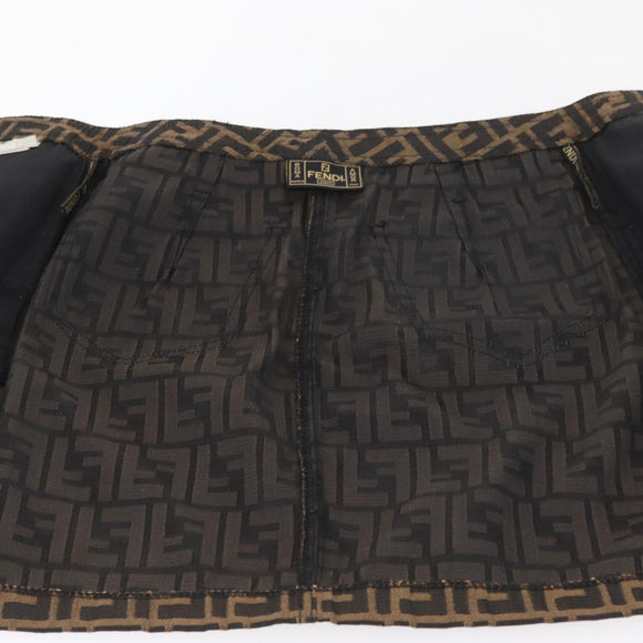 FENDI Zucca Canvas Skirt Black Brown Auth YKZ603A