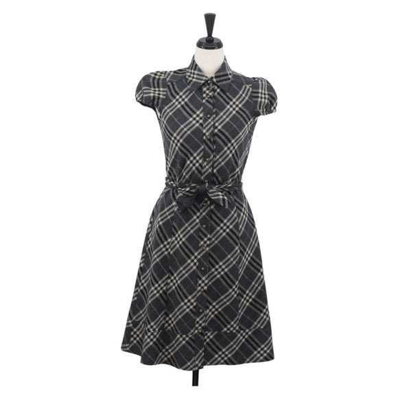 BURBERRY Nova Check One Piece Blue Label Canvas Gray Auth YKZ605A