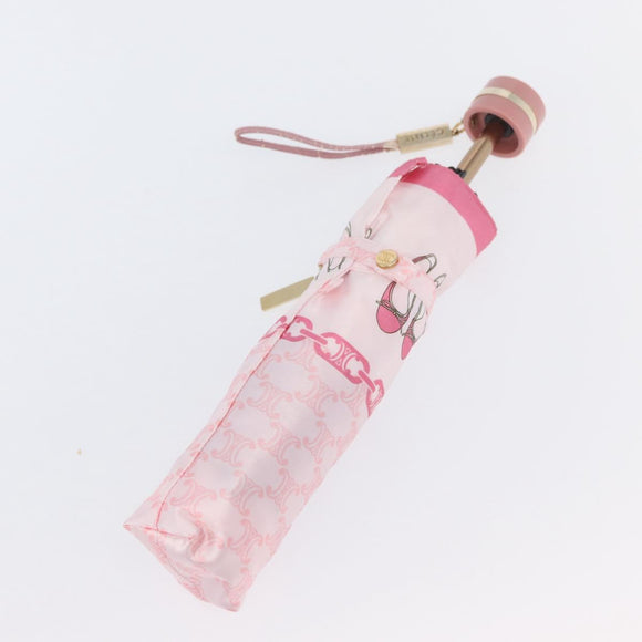 CELINE Macadam Canvas Folding Umbrella Nylon Pink Auth YKZ608A