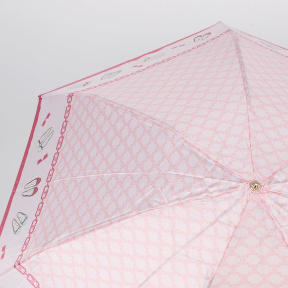CELINE Macadam Canvas Folding Umbrella Nylon Pink Auth YKZ608A