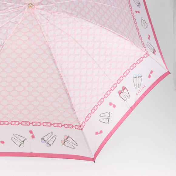 CELINE Macadam Canvas Folding Umbrella Nylon Pink Auth YKZ608A