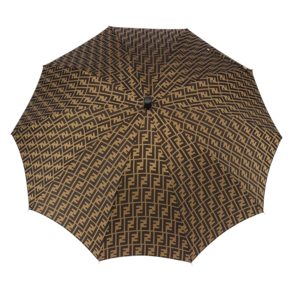 FENDI Zucca Canvas Umbrella Nylon Black Brown Auth YKZ610A