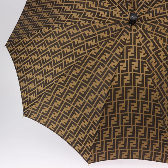 FENDI Zucca Canvas Umbrella Nylon Black Brown Auth YKZ610A