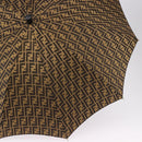 FENDI Zucca Canvas Umbrella Nylon Black Brown Auth YKZ610A-6