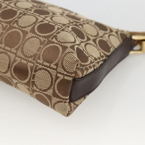 Salvatore Ferragamo Gancini Shoulder Bag Nylon Brown Gold Auth YKZ614