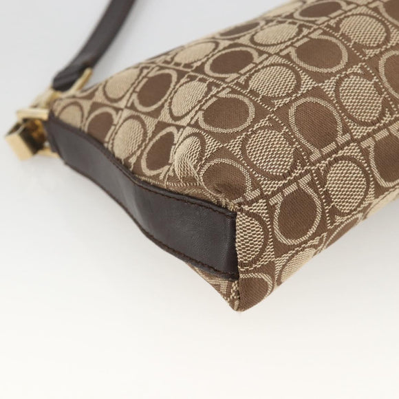 Salvatore Ferragamo Gancini Shoulder Bag Nylon Brown Gold Auth YKZ614