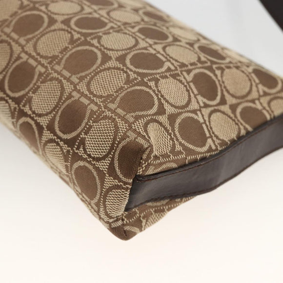 Salvatore Ferragamo Gancini Shoulder Bag Nylon Brown Gold Auth YKZ614