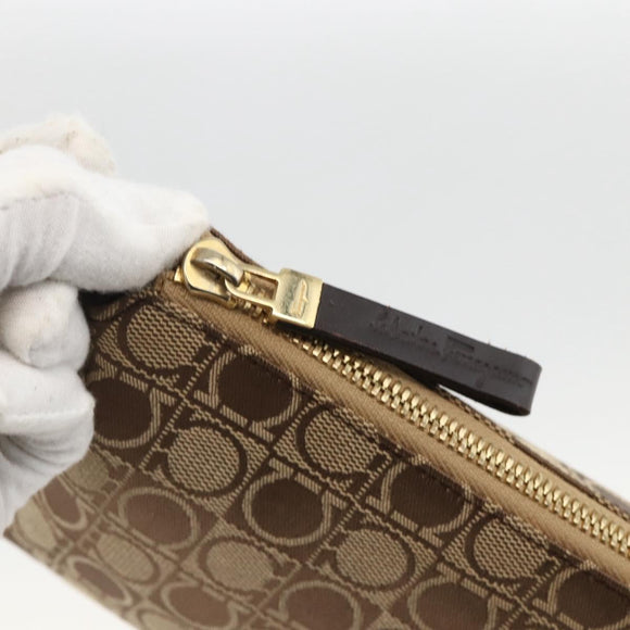 Salvatore Ferragamo Gancini Shoulder Bag Nylon Brown Gold Auth YKZ614