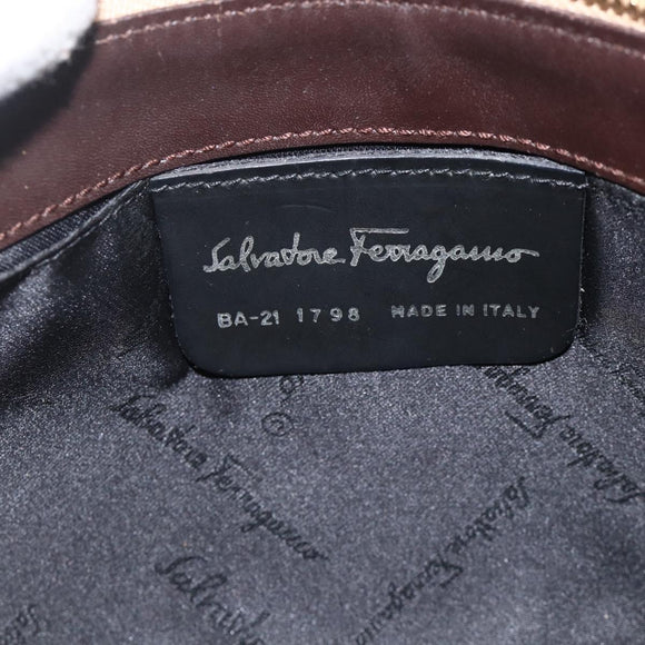 Salvatore Ferragamo Gancini Shoulder Bag Nylon Brown Gold Auth YKZ614