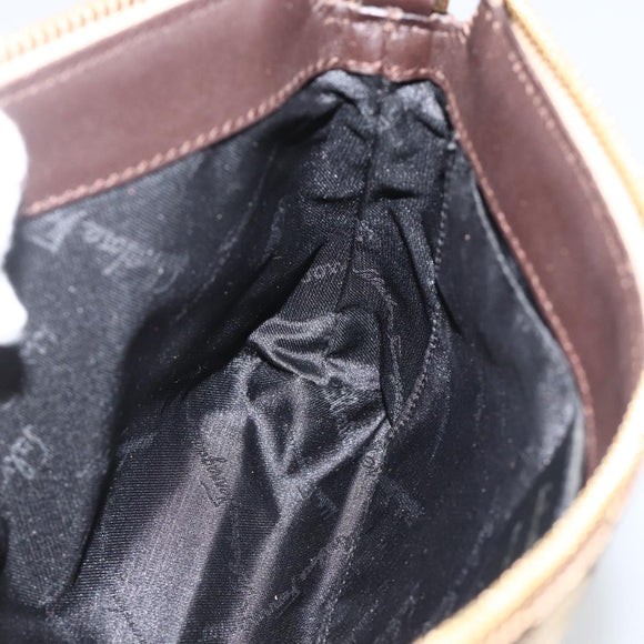Salvatore Ferragamo Gancini Shoulder Bag Nylon Brown Gold Auth YKZ614