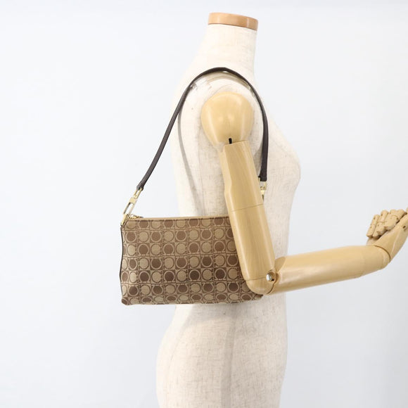 Salvatore Ferragamo Gancini Shoulder Bag Nylon Brown Gold Auth YKZ614