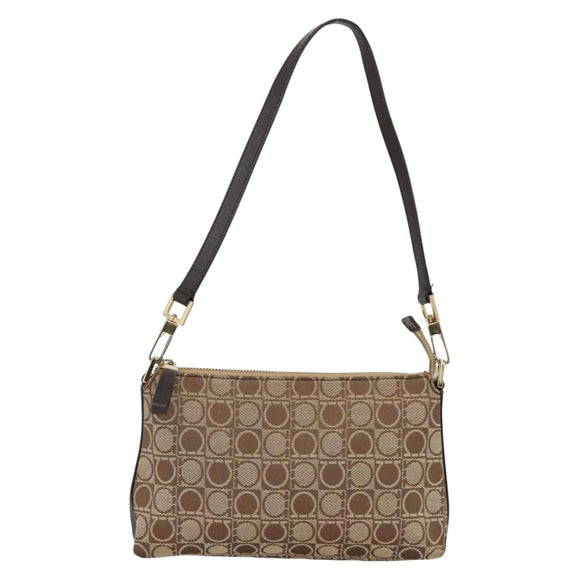 Salvatore Ferragamo Gancini Shoulder Bag Nylon Brown Gold Auth YKZ614