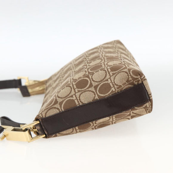 Salvatore Ferragamo Gancini Shoulder Bag Nylon Brown Gold Auth YKZ614
