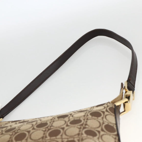 Salvatore Ferragamo Gancini Shoulder Bag Nylon Brown Gold Auth YKZ614