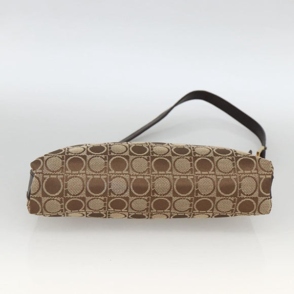 Salvatore Ferragamo Gancini Shoulder Bag Nylon Brown Gold Auth YKZ614