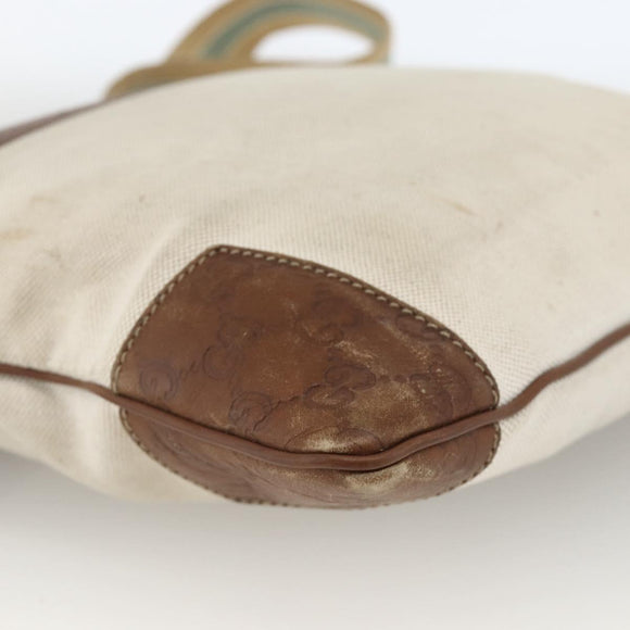 GUCCI GG Canvas Guccissima Bag Canvas Leather Beige Silver 161822 Auth YKZ624