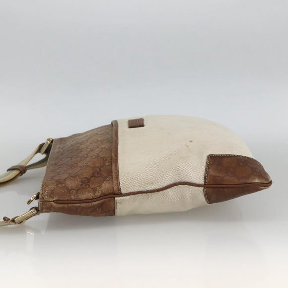 GUCCI GG Canvas Guccissima Bag Canvas Leather Beige Silver 161822 Auth YKZ624