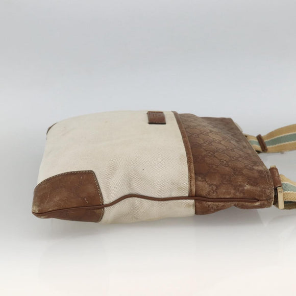 GUCCI GG Canvas Guccissima Bag Canvas Leather Beige Silver 161822 Auth YKZ624