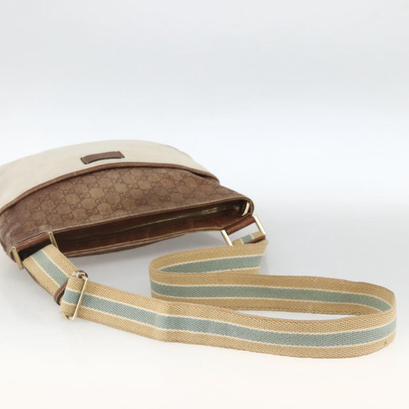 GUCCI GG Canvas Guccissima Bag Canvas Leather Beige Silver 161822 Auth YKZ624