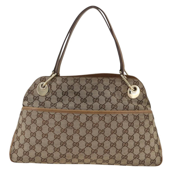GUCCI GG Canvas Hand Bag Beige Gold 121023 Auth YKZ627