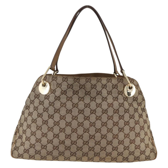 GUCCI GG Canvas Hand Bag Beige Gold 121023 Auth YKZ627