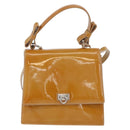 Salvatore Ferragamo Hand Bag Patent leather 2way Beige Silver Auth YKZ631-13