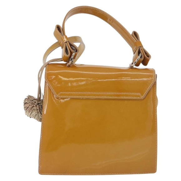 Salvatore Ferragamo Hand Bag Patent leather 2way Beige Silver Auth YKZ631