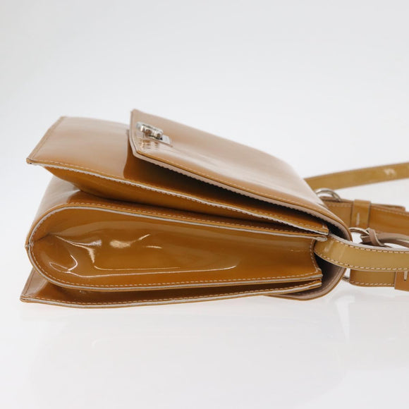 Salvatore Ferragamo Hand Bag Patent leather 2way Beige Silver Auth YKZ631