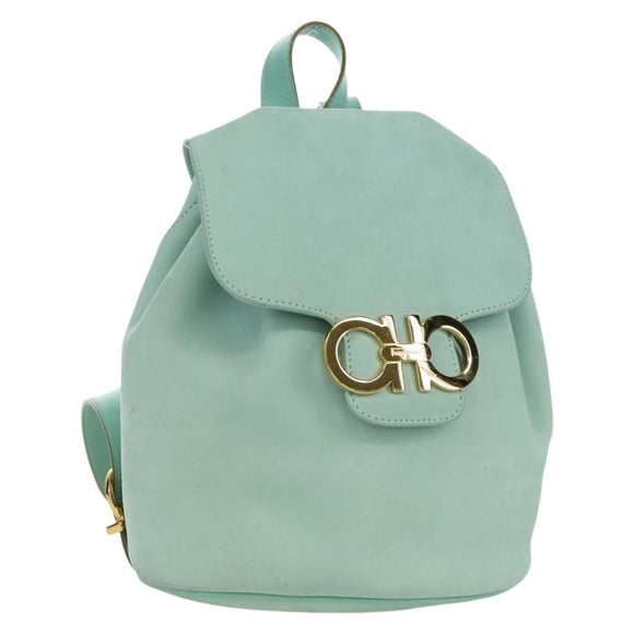 Salvatore Ferragamo Gancini Backpack Suede Light Blue Gold Auth YKZ703A