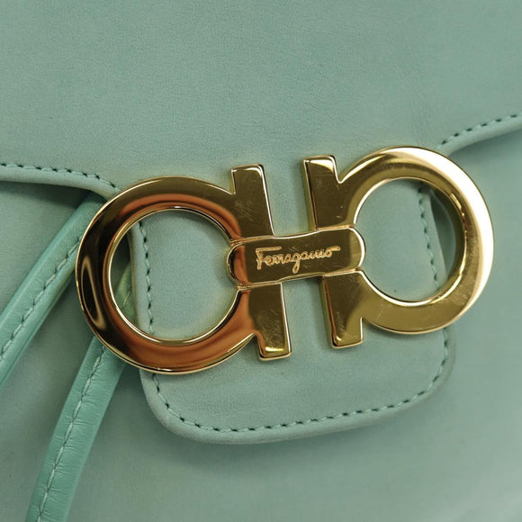 Salvatore Ferragamo Gancini Backpack Suede Light Blue Gold Auth YKZ703A