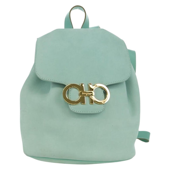 Salvatore Ferragamo Gancini Backpack Suede Light Blue Gold Auth YKZ703A