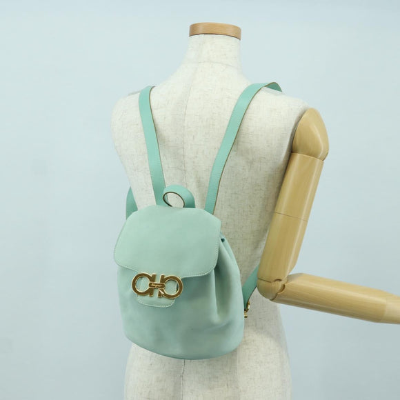 Salvatore Ferragamo Gancini Backpack Suede Light Blue Gold Auth YKZ703A