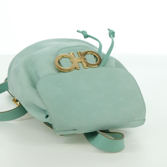 Salvatore Ferragamo Gancini Backpack Suede Light Blue Gold Auth YKZ703A