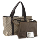 GUCCI GG Supreme Hand Bag Leather PVC 2 Set Brown Beige Auth YKZ714-1