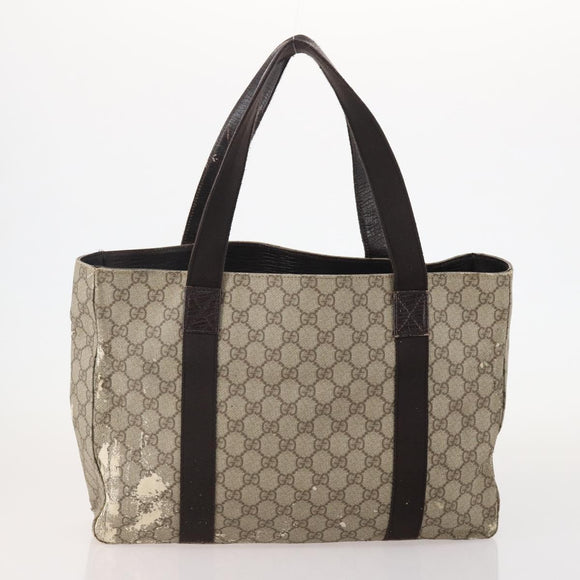 GUCCI GG Supreme Hand Bag Leather PVC 2 Set Brown Beige Auth YKZ714