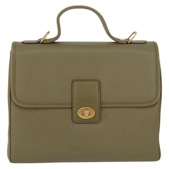 GUCCI Hand Bag Leather Green Gold Auth YKZ715