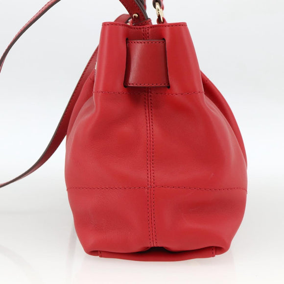 Salvatore Ferragamo Gancini Hand Bag Leather 2way Red Gold Auth YKZ719A