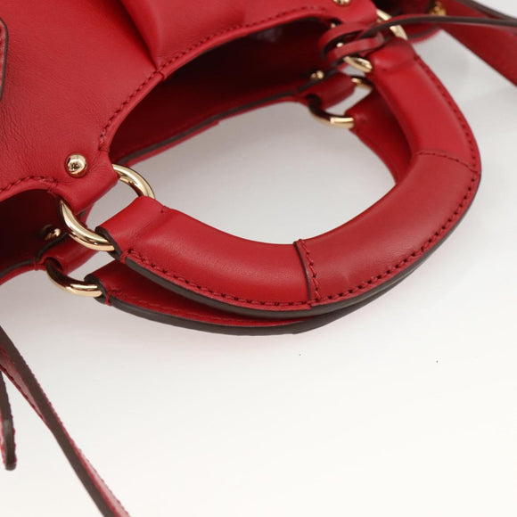 Salvatore Ferragamo Gancini Hand Bag Leather 2way Red Gold Auth YKZ719A