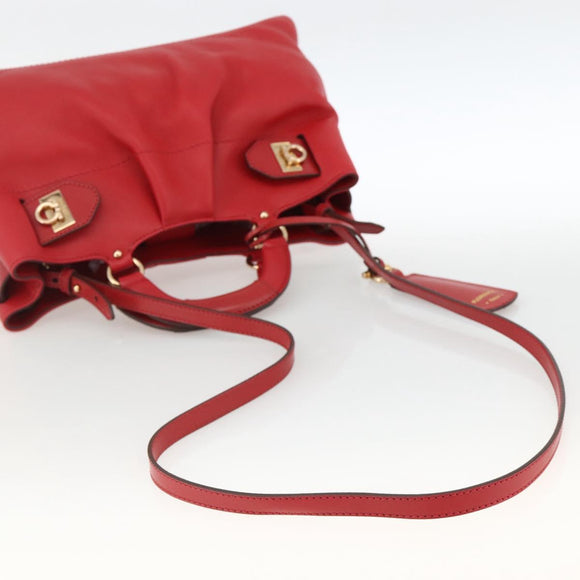 Salvatore Ferragamo Gancini Hand Bag Leather 2way Red Gold Auth YKZ719A