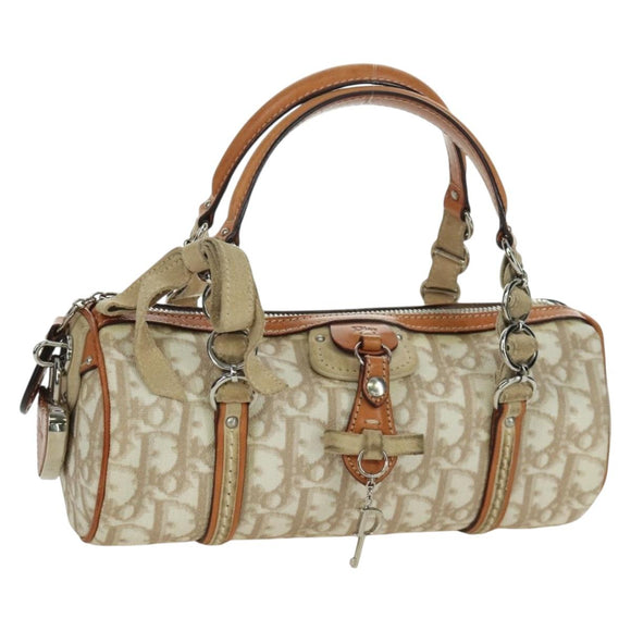 Christian Dior Trotter Canvas Romantic Hand Bag PVC Beige Silver Auth YKZ720SAM