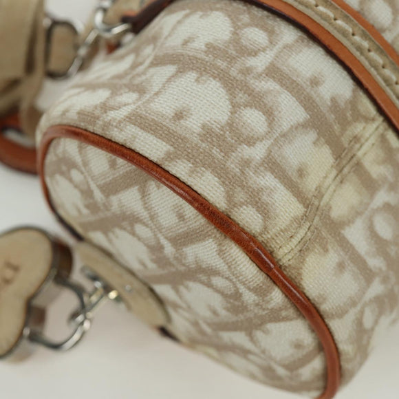 Christian Dior Trotter Canvas Romantic Hand Bag PVC Beige Silver Auth YKZ720SAM