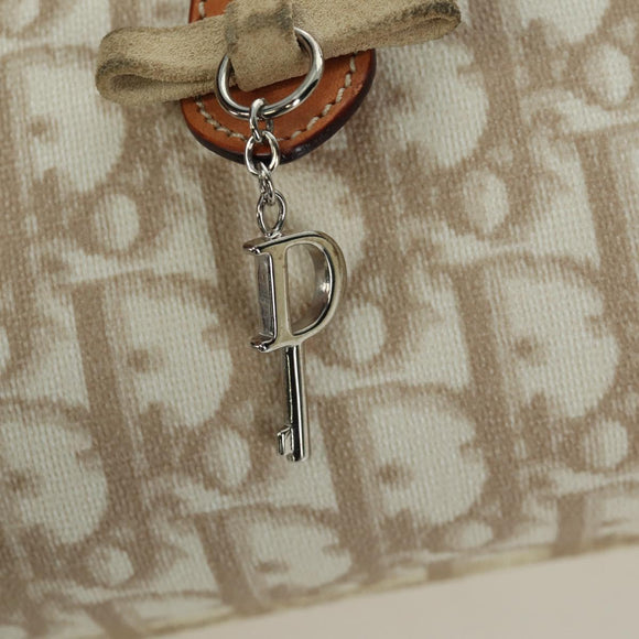 Christian Dior Trotter Canvas Romantic Hand Bag PVC Beige Silver Auth YKZ720SAM