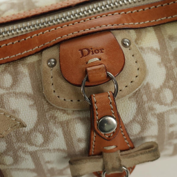 Christian Dior Trotter Canvas Romantic Hand Bag PVC Beige Silver Auth YKZ720SAM