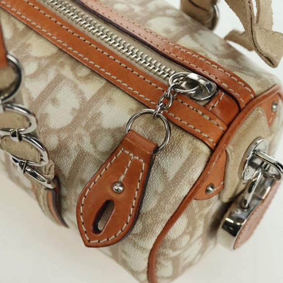 Christian Dior Trotter Canvas Romantic Hand Bag PVC Beige Silver Auth YKZ720SAM
