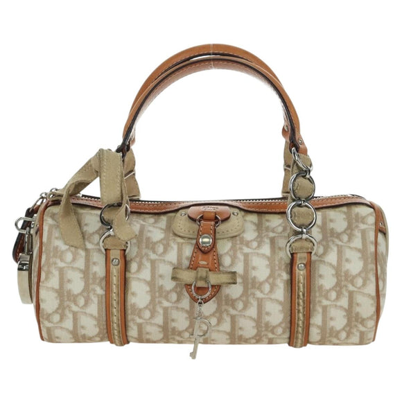 Christian Dior Trotter Canvas Romantic Hand Bag PVC Beige Silver Auth YKZ720SAM