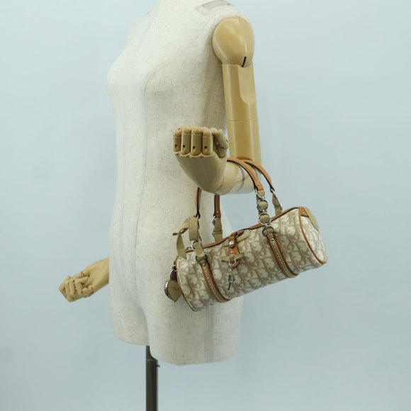 Christian Dior Trotter Canvas Romantic Hand Bag PVC Beige Silver Auth YKZ720SAM