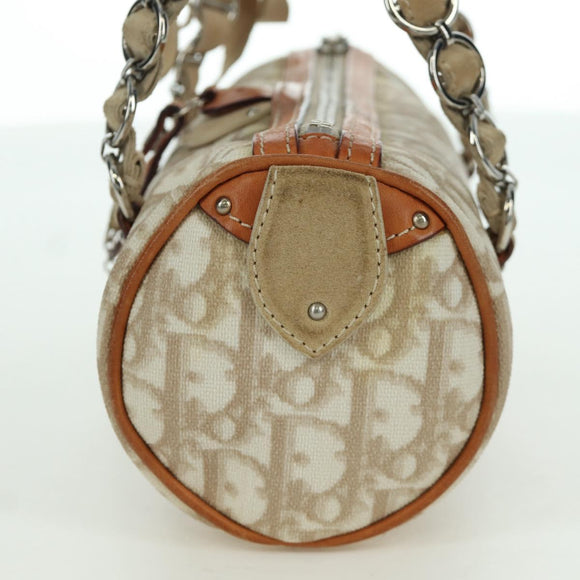 Christian Dior Trotter Canvas Romantic Hand Bag PVC Beige Silver Auth YKZ720SAM